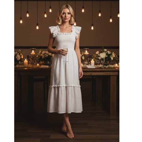 Lindsey Thornburg Queenie Midi Dress Small White NEW - Picture 1 of 9